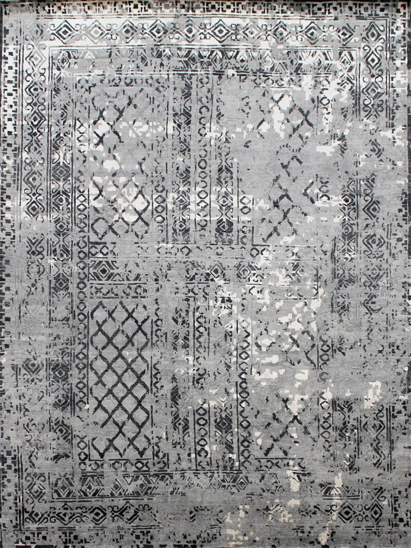 Maixm charcoal luxury handknot rug made form wool overhead image