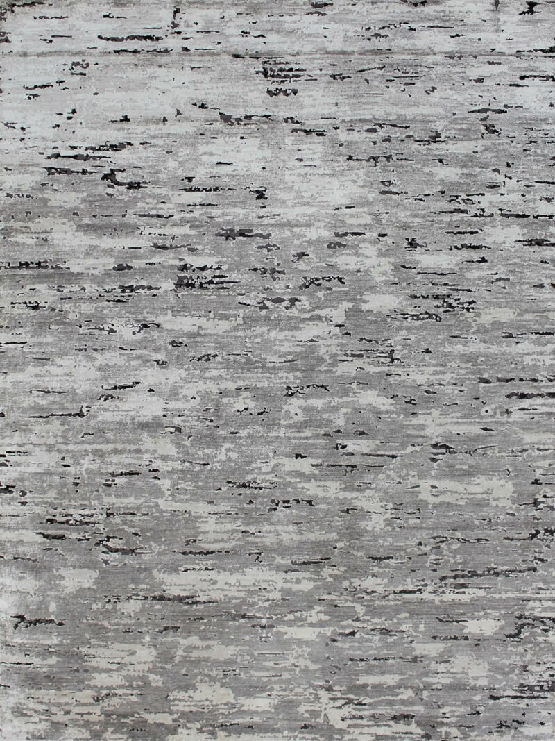 Vintage grey luxury handknot rug in grey and black tones overhead image