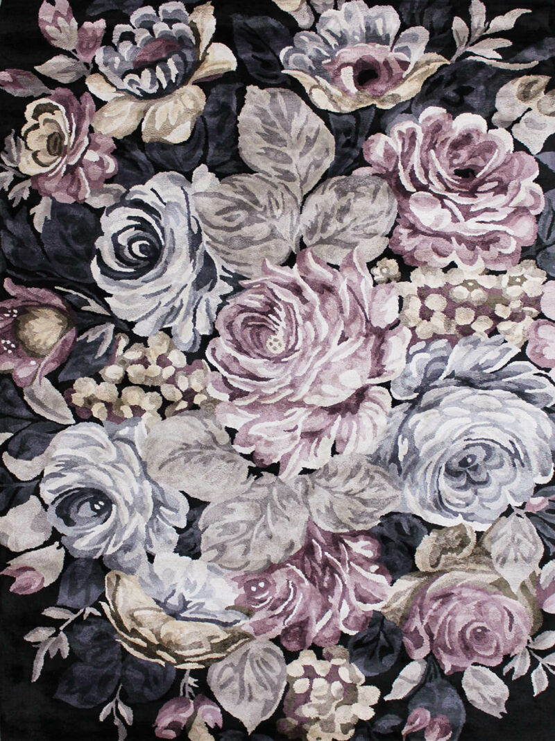 Romance floral rug in beautiful pastels handmade from luxury artsilk