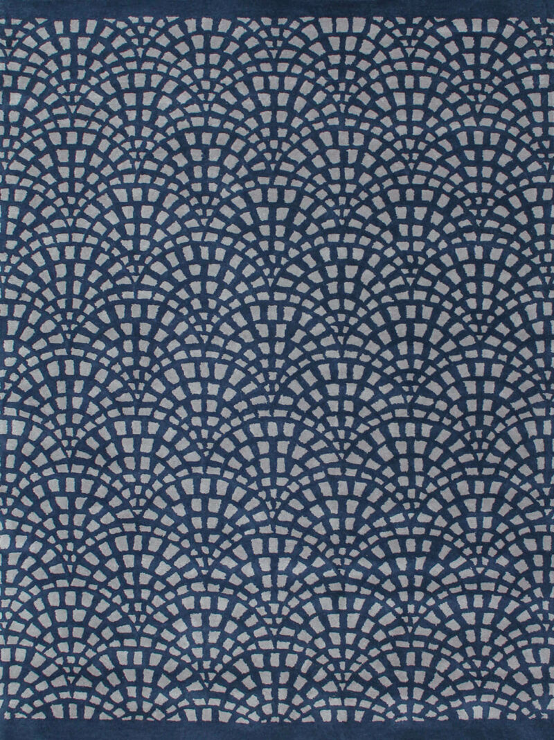 Cobblestone Rug navy blue and grey handtufted wool rug overhead image