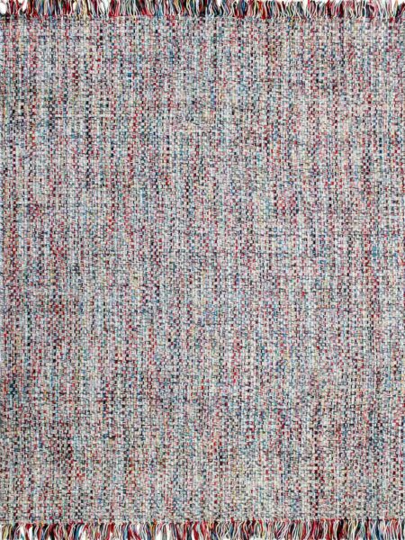 Bijou handwoven multi colour rug with fringe corner overhead image