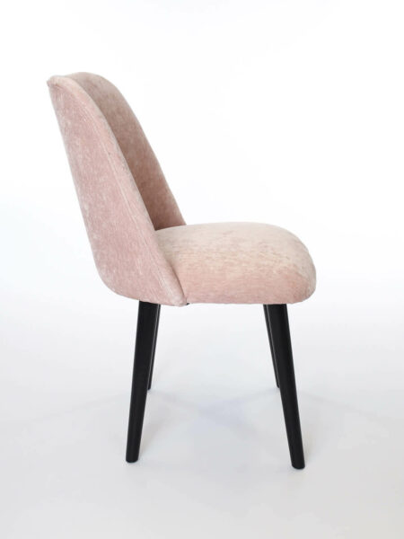 Victoria blush pink chenille velvet dining chair side view