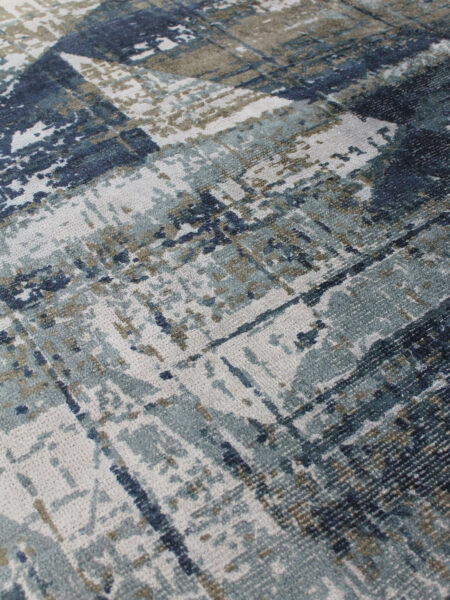 April handloom knotted wool and artsilk rug in silver and blue