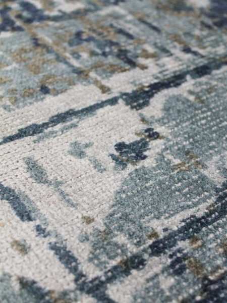 April handloom knotted wool and artsilk rug in silver and blue