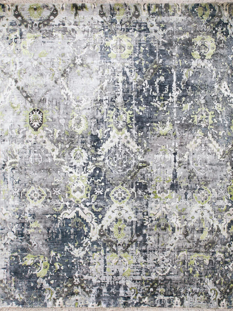 Edinburgh Grey/Green luxury handknotted rug in wool and artsilk
