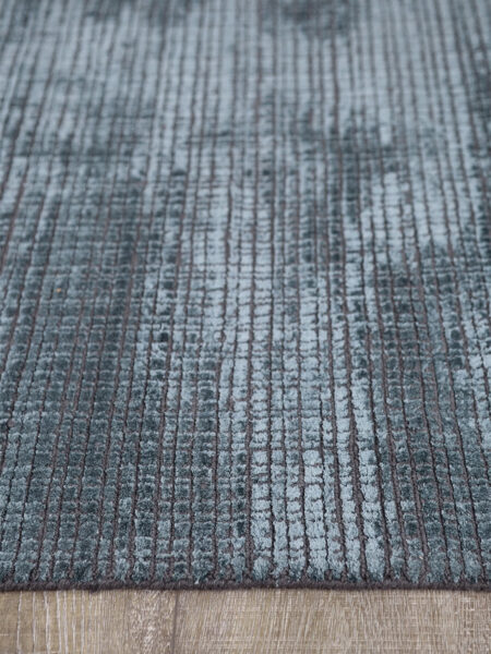 Lava Teal blue textured rug handloom knotted in wool and artsilk