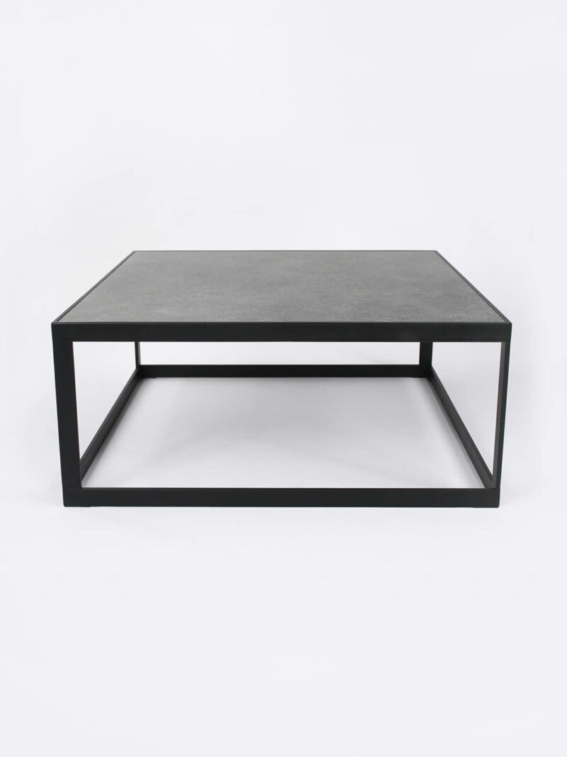 Ezra Slate grey square coffee table with black metal frame