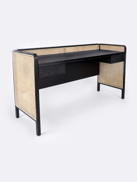 Hugo rattan desk with black timber frame