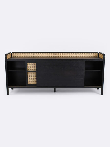 Hugo sideboard with rattan features and black timber frame
