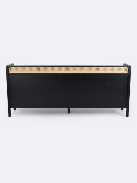 Hugo sideboard with rattan features and black timber frame - back view