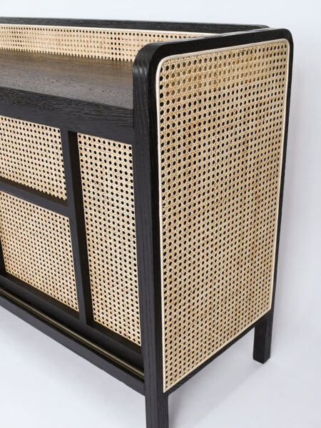 Hugo sideboard with rattan features and black timber frame - detail image