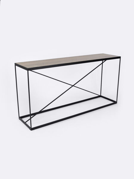 Kendall console in Smoked Oak timber with black metal frame