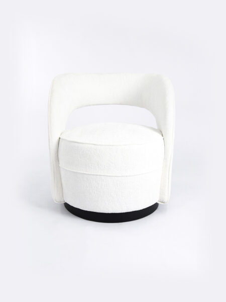 Lara Club Chair in Snow fabric. Luxurious occasional chair with metal base.