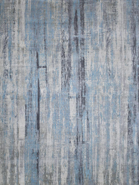 Soho 167 Silver/Blue luxury handknot rug in wool and natural silk - overhead image