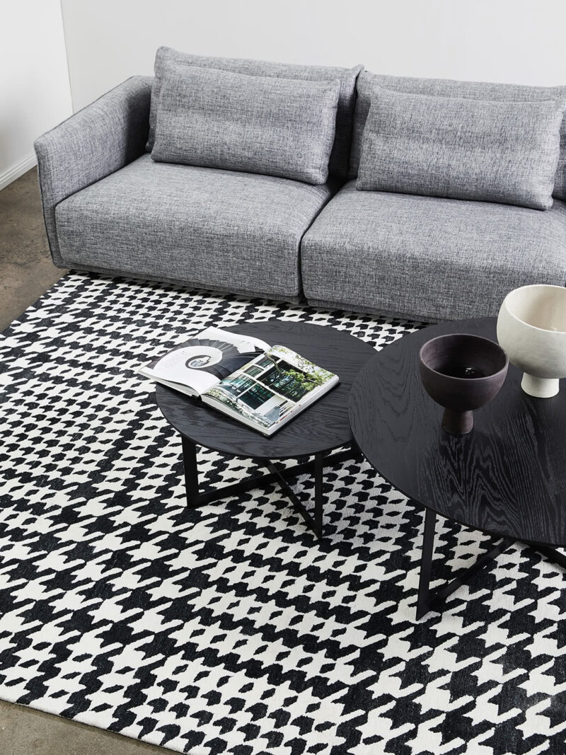 Audrey Black & White houndstooth pattern rug - lifestyle image