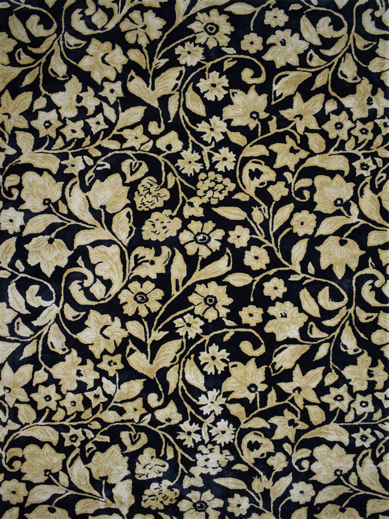 Romance Golden floral patterned rug handtufted in 100% artsilk - overhead image