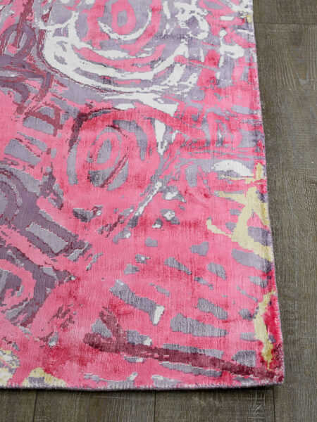 Malangka by Charmaine Pwerle - Indigenours rug design in pink and purple colours - corner image