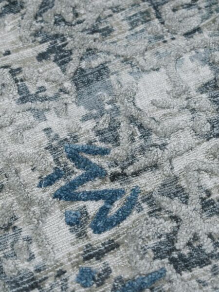 Bastille Silver Blue grey handloom knotted wool & artsilk rug - detail image