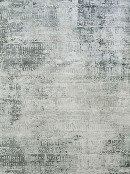 Bastille Silver Grey handloom knotted wool & artsilk rug - overhead image