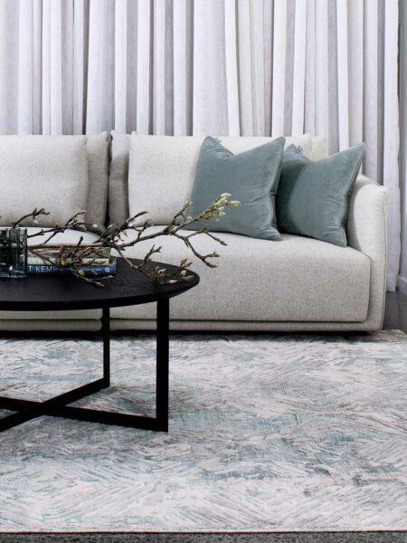 Bastille rug in blue grey in living room