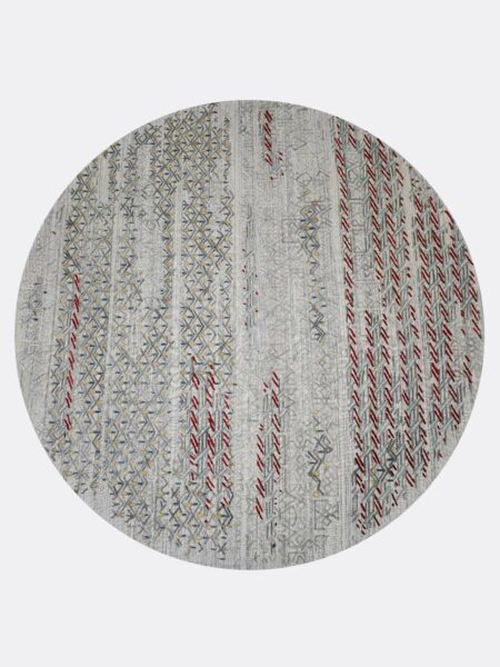 Cayenne Silver Multi insitu the rug collection round overhead