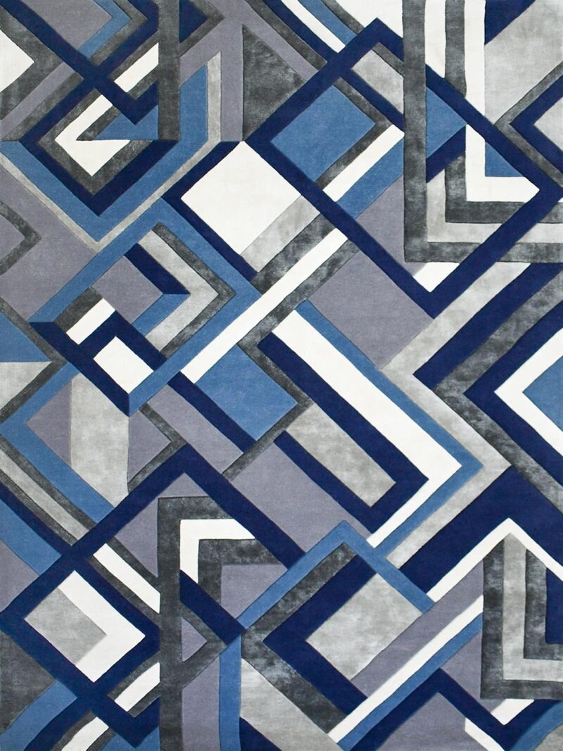 Element Bluejay handtufted wool and artsilk rug with geometric pattern in blue and grey tones