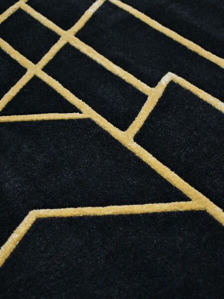 Opera Nightfall black and gold rug with Art Deco style design handmade in wool and artsilk