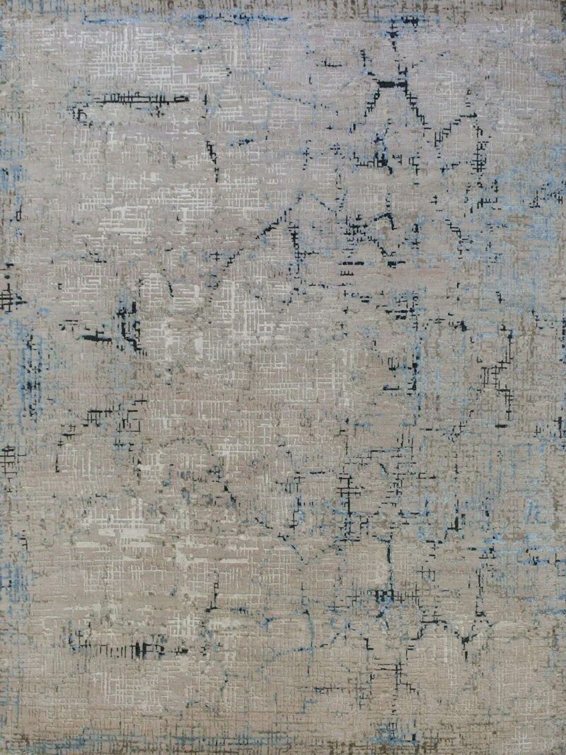 Soho 223 Beige luxury handknot rug in wool and natural silk - overhead image