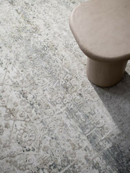 Bastille Rug in Seasalt, handknotted wool & bamboo pattern green blue tallira by the rug collection