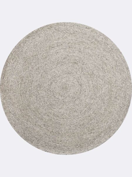 Paddington Silver handwoven plaited round rug handmade in wool and artsilk blend