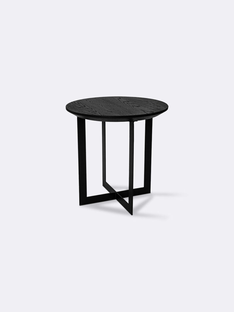 Harry Side Table in Black Oak with black metal base front view