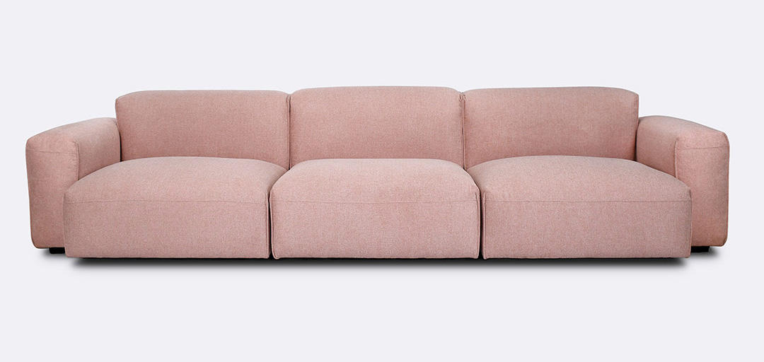Evie club style section sofa in fine woven rosewater pink fabric