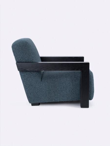Archer Chair Marine blue boucle and black oak arm The Rug Collection side profile