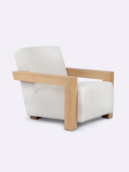 Archer Chair Pearl beige and natural oak arm Tallira Furniture The Rug Collection side angle