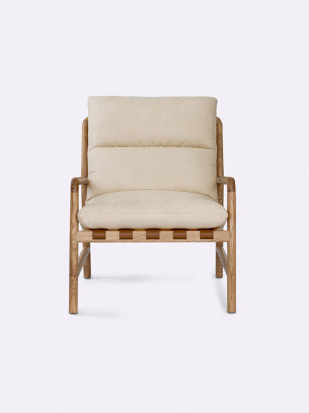 Bowie Chair Latte beige with natural oak wood frame The-Rug-Collection Tallira Furniture front