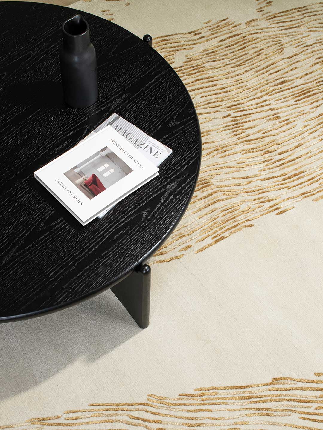 Griffin black oak wood Coffee Table Tallira Furniture The Rug Collection lifestyle shot