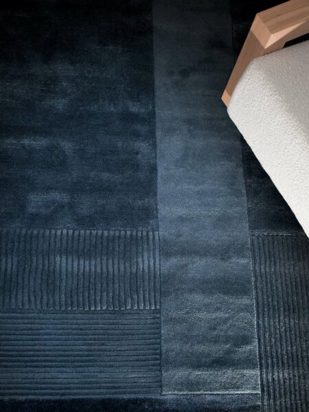 Foster Odyssey navy blue the rug collection insitu living room image