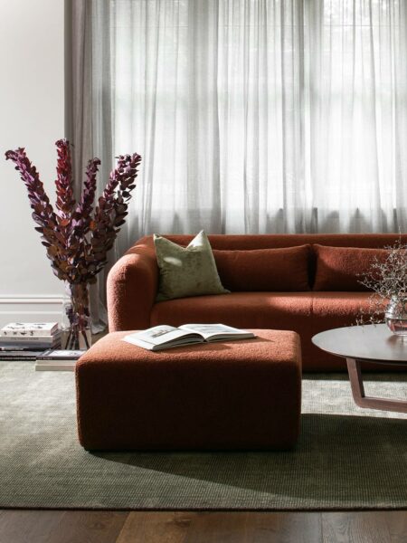 mitchell sofa and ottoman in ember
