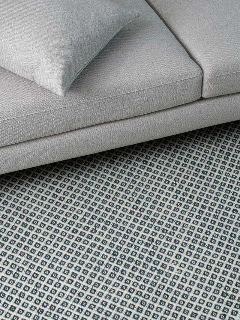 Rubick blue ivory flatweave by The Rug Collection insitu