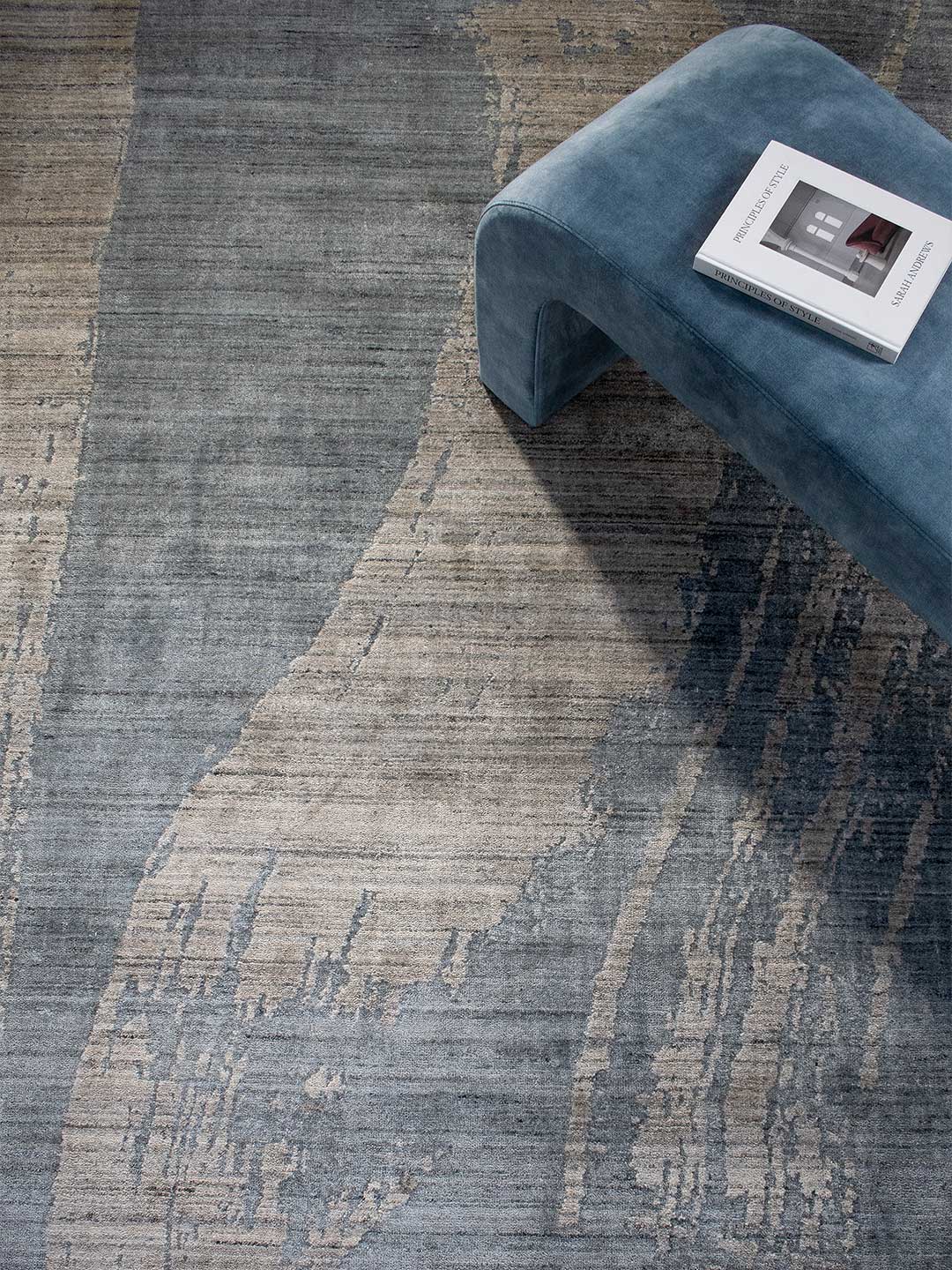 Regency VN154 luxury rug in blue and beige lifestyle image