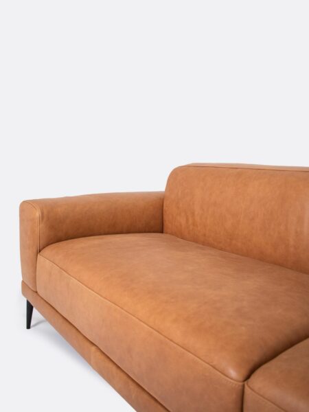 Louis Sofa Saddle Classi Brown Leather Tallira Furniture Detail with black metal leg