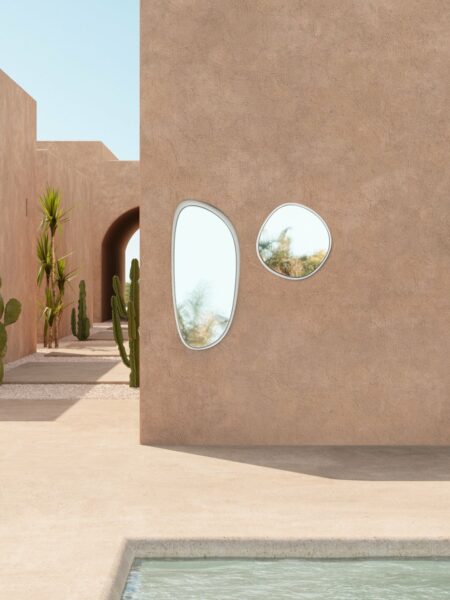 Gusa Mirror Salt rendered wall desert view White frames cactus, for indoor/outdoor use by Muundo