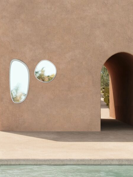 Gusa Mirror Salt rendered wall desert view White frames, for indoor/outdoor use by Muundo
