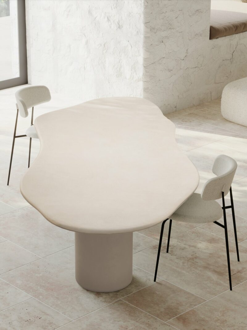 Laini Dining Table Stone Insitu Beige Top view Tallira Furniture, for indoor/outdoor use by Muundo
