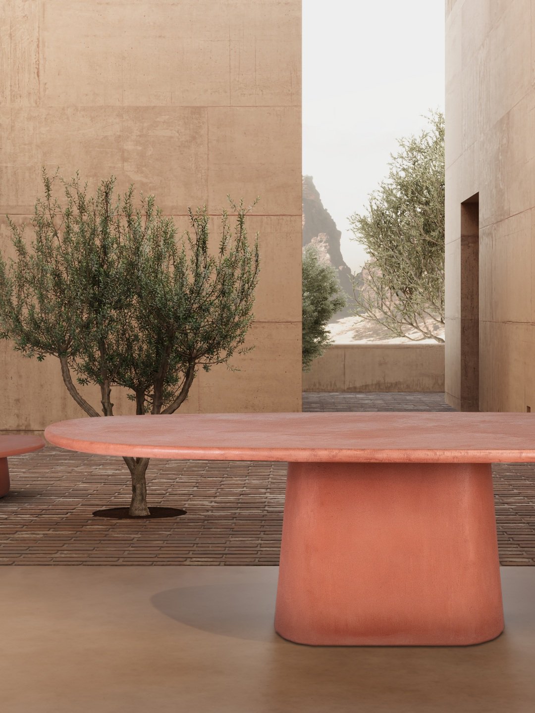 Zuri Dining Table Terracotta Insitu Orange Tallira Furniture, for indoor/outdoor use by Muundo
